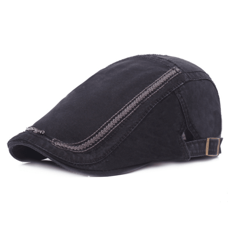 Men Women Cotton Washed Beret Hat Fashion Iron Label Buckle Adjustable Cabbie Golf Gentleman Caps - MRSLM