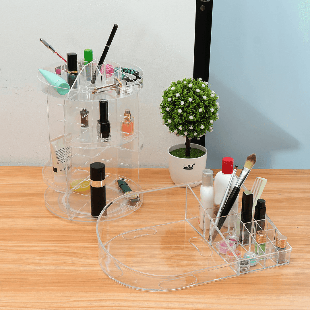 360 Degree Rotating Acrylic Cosmetic Organizer 2 in 1 Makeup Display Rack Storage Case