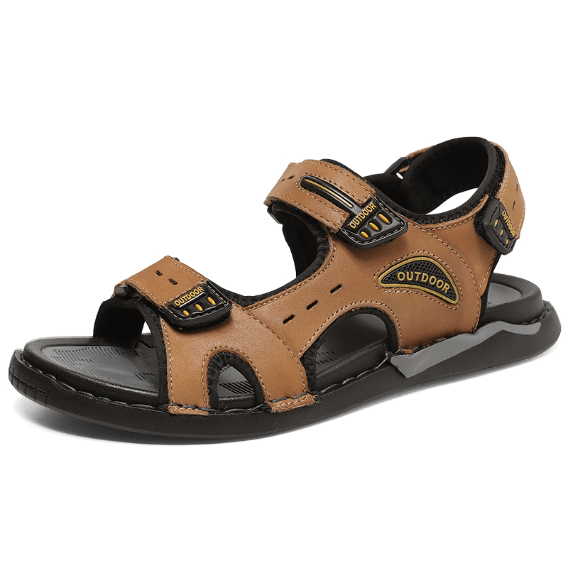 Men Cowhide Leather Breathable Non Slip Opened Beach Casual Outdoor Sandals