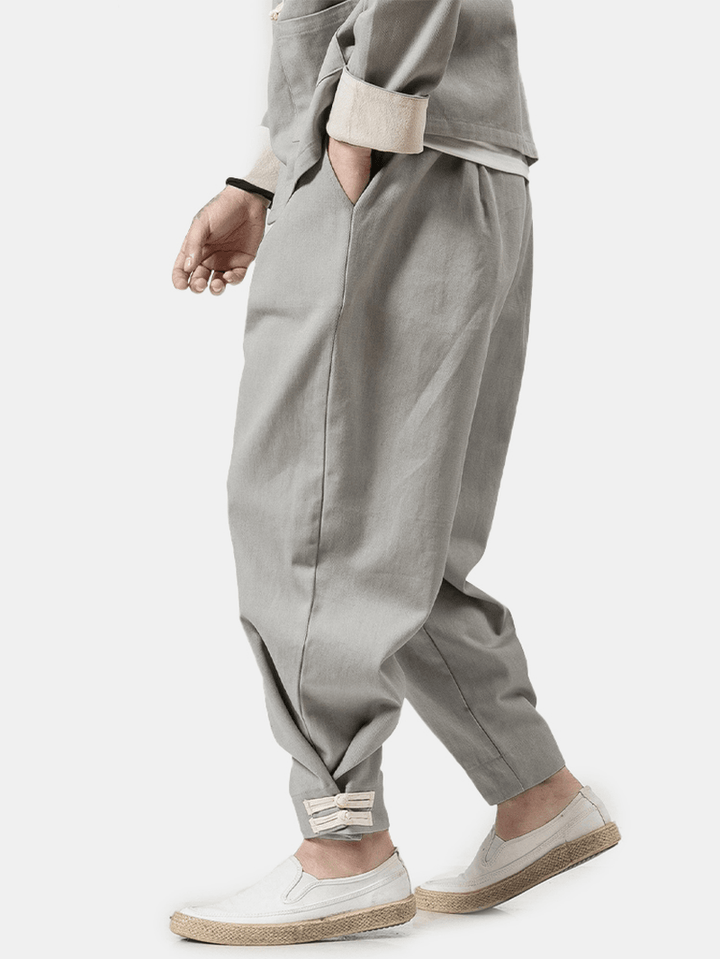 Men'S Chinese Style New Loose Harem Cotton Casual Fashion Feet Solid Color National Wind Linen Pants