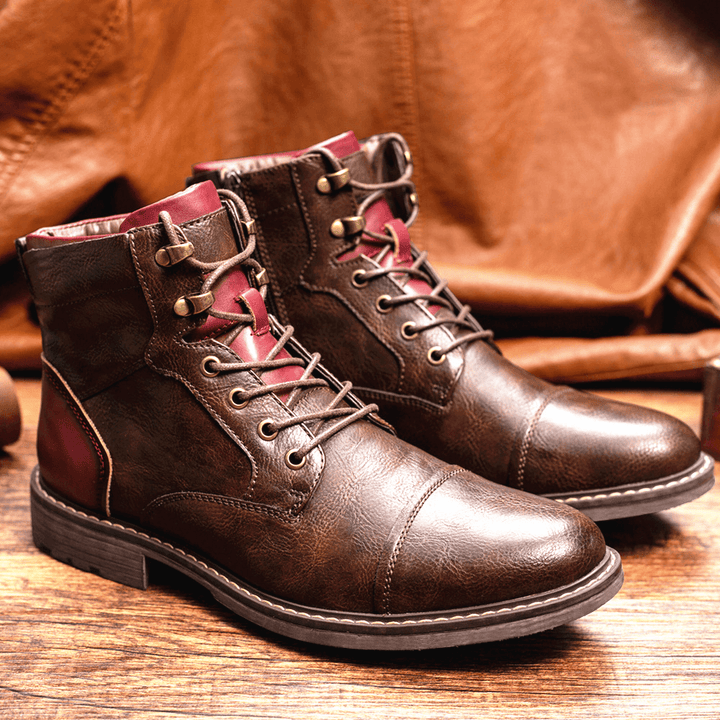 Men Leather Breathable Soft Sole Vintage Pointy Toe Zipper Casual Martin Boots