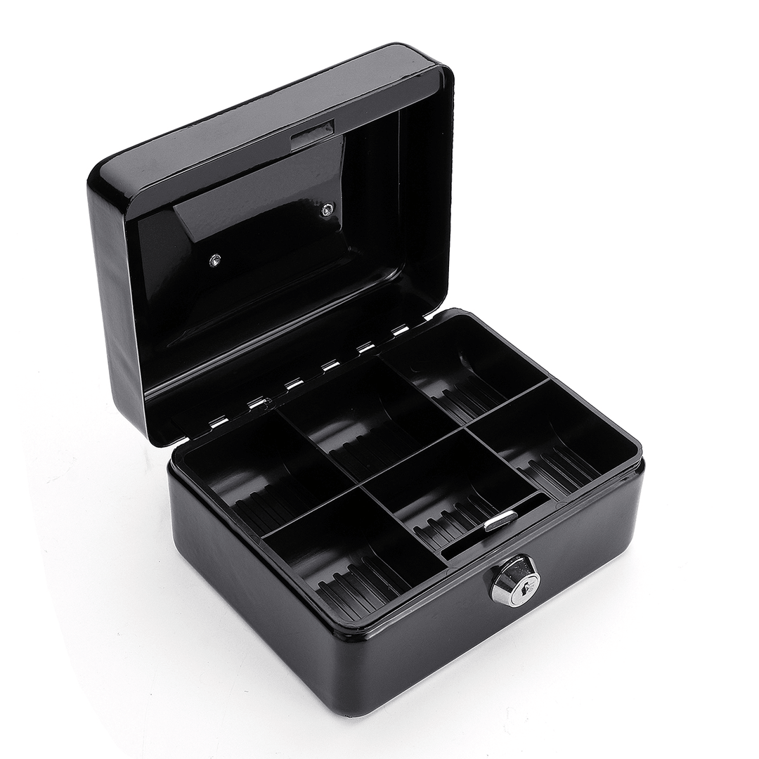 Mini Portable Money Safe Storage Case Black Sturdy Metal with Coin Tray Cash Carry Box