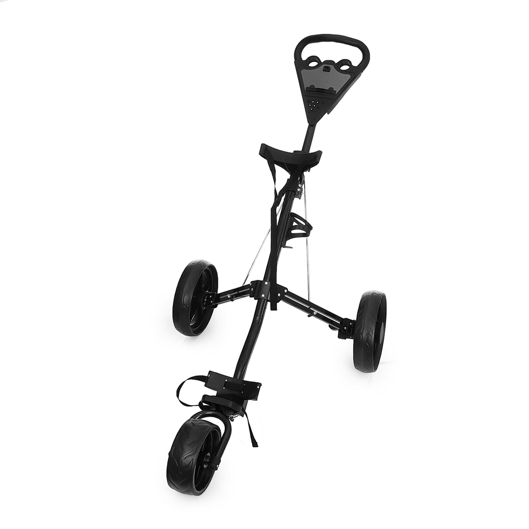 3 Wheel Folding Golf Cart Pull Push Trolley with Scorecard Cup Holder Foot Brake Outdoor Sport