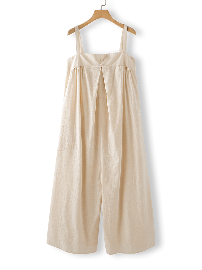 Solid Color Straps Pleated Daily Casual Jumpsuit for Women - MRSLM