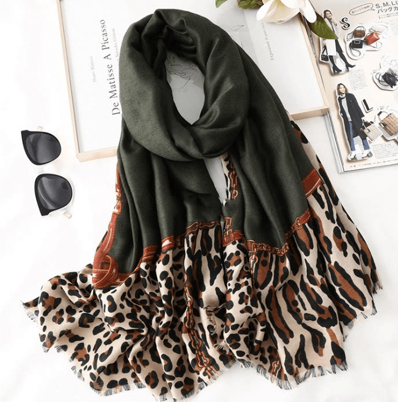 Men'S and Women'S Cotton Scarf Casual Leopard Print Long Gauze Scarf