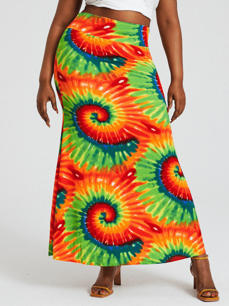 Bohemia Tie Dye Print High Waist Buttocks Bodycon Long Skirt - MRSLM