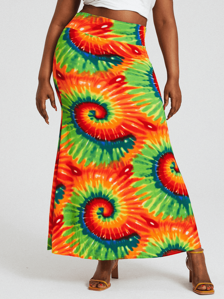 Bohemia Tie Dye Print High Waist Buttocks Bodycon Long Skirt - MRSLM