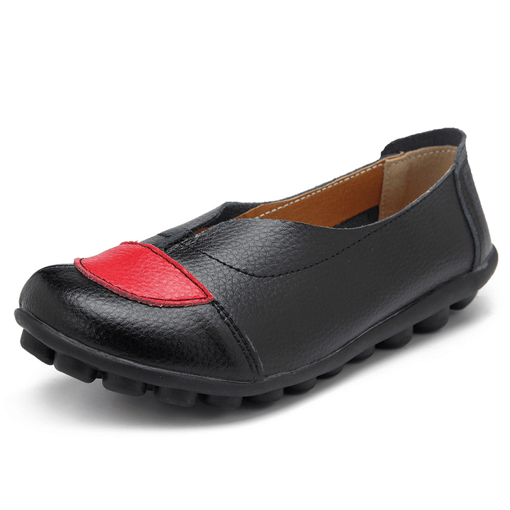 Women V Shaped Stitching Leather Casual Flat Loafers Shoes