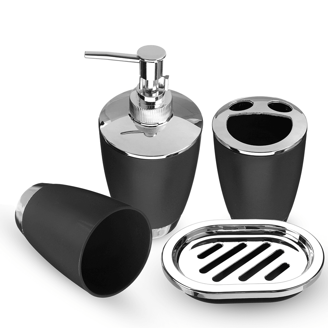 4Pcs Plastic Bathroom Set Cup Toothbrush Holder Soap Dish Dispenser Bottle Washroom Accessories