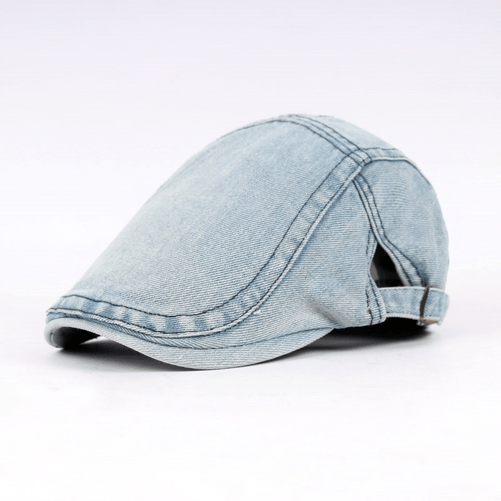 Mens Womens Washed Denim Adjustable Solid Painter Beret Hat