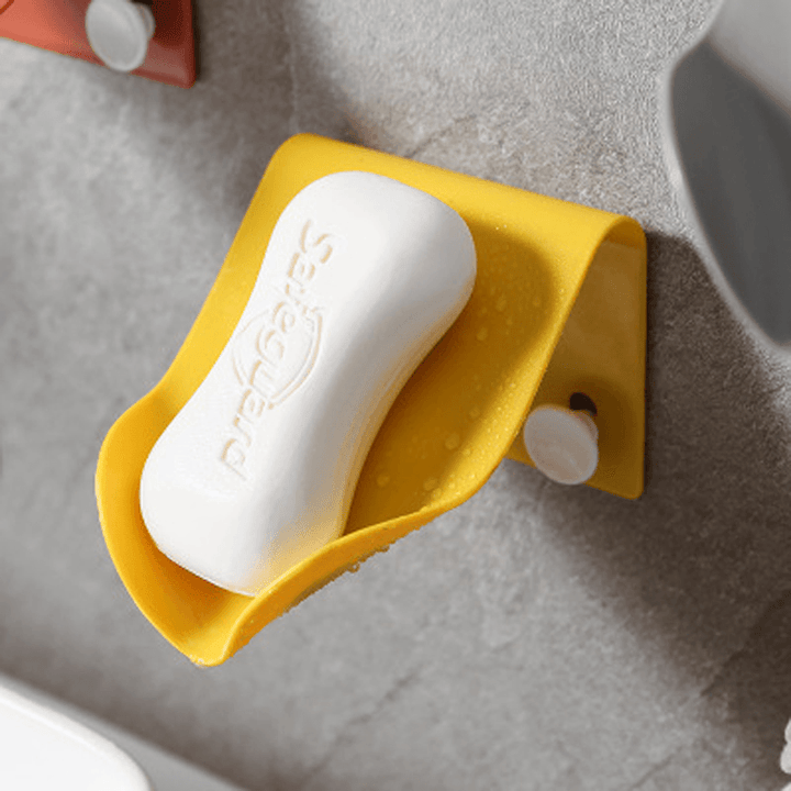 Wall Mounted Soap Dish Drain Storage Box Plastic Self Adhesive Shape Soap Tray Holder Container Bathroom Accessories