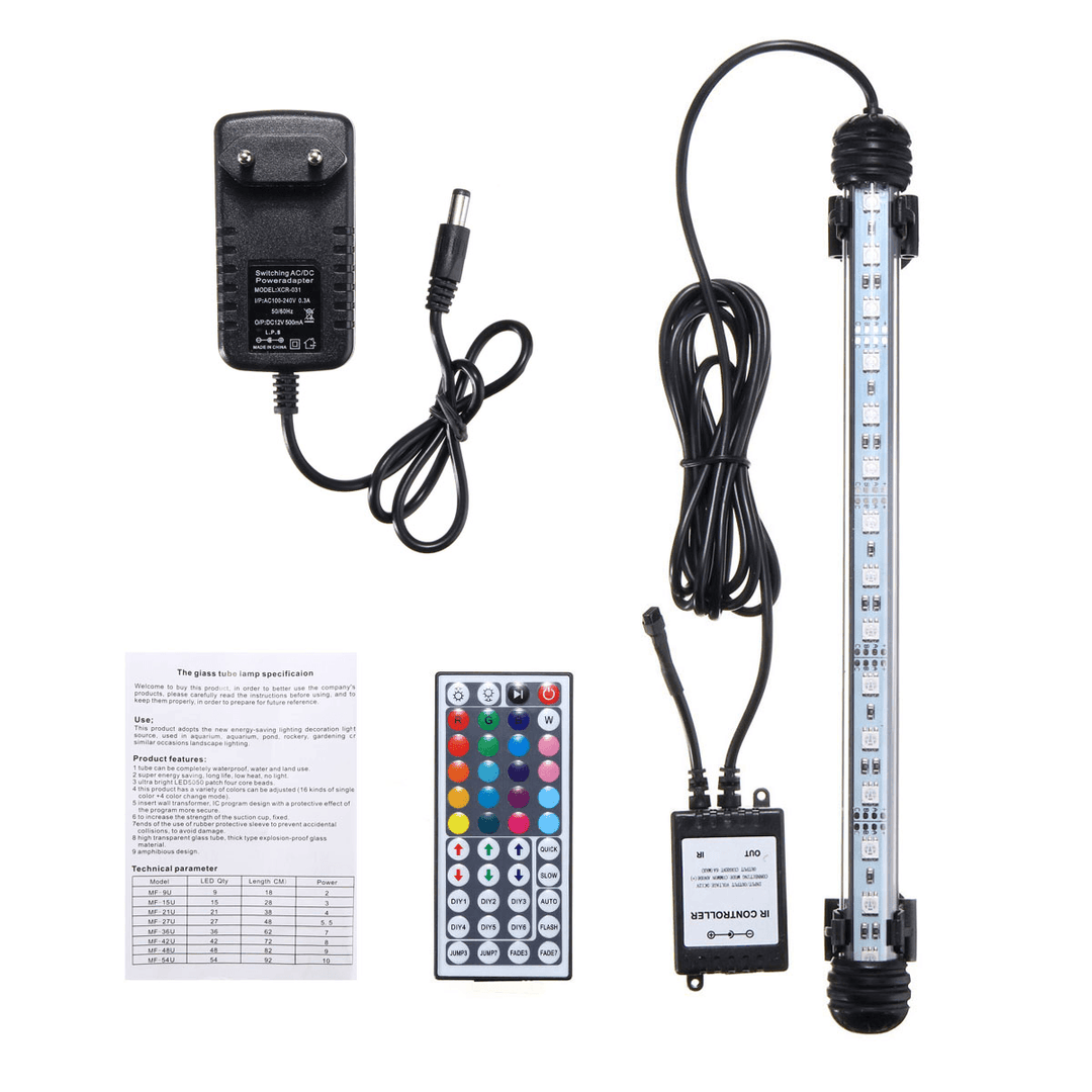 28CM 4.5W SMD5050 RGB LED Aquarium Fish Tank Light Color Changing Bar Submersible Lamp + 44Keys Remote Control - MRSLM