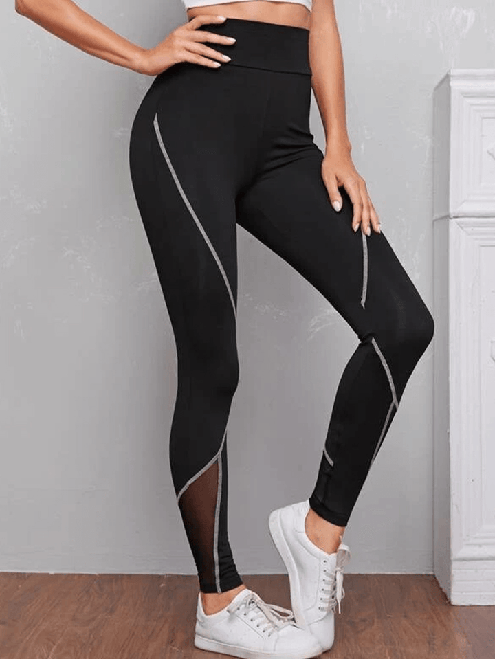 Women Patch Line Print Elastic Waist Bodycon Sport Casual Leggings