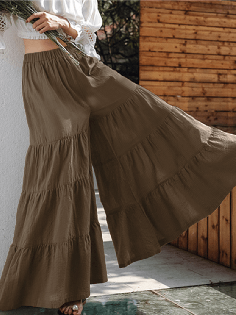 Women Flare Swing Wide Leg Pants Casual High Waist Culottes Skirt