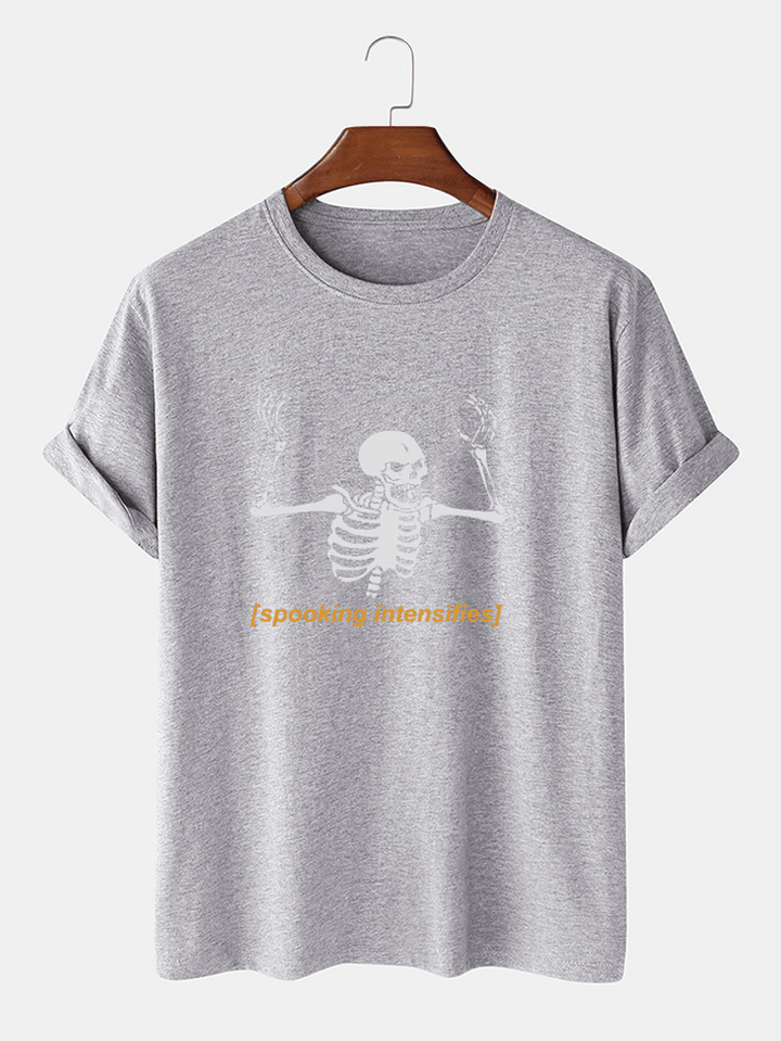 Mens 100% Cotton Halloween Skeleton Letter Print Short Sleeve T-Shirts