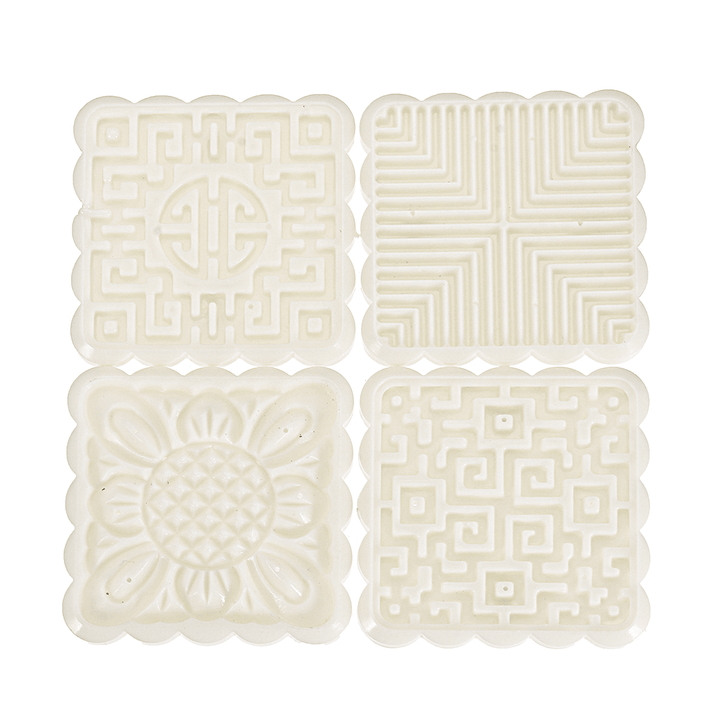 4 Sets Mooncake Pastry Press Mold 100G 50G DIY Flower Pattern Mould Decor W/ 20 Stamps round Square