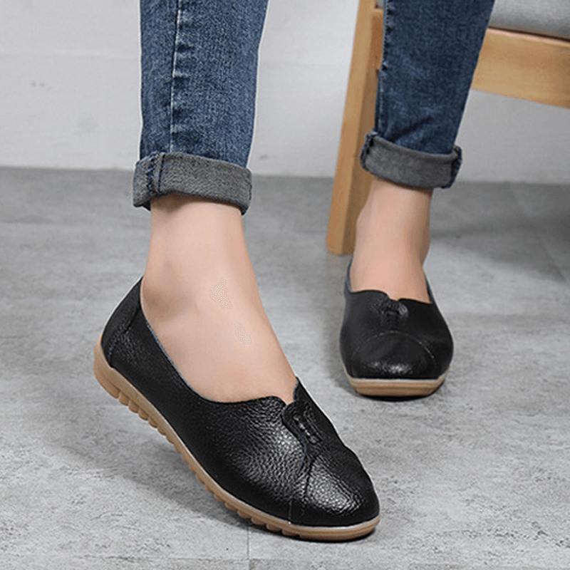 Women Casual Soft Leather Flat Shoes Driving Slip-Ons Comfortable Loafers