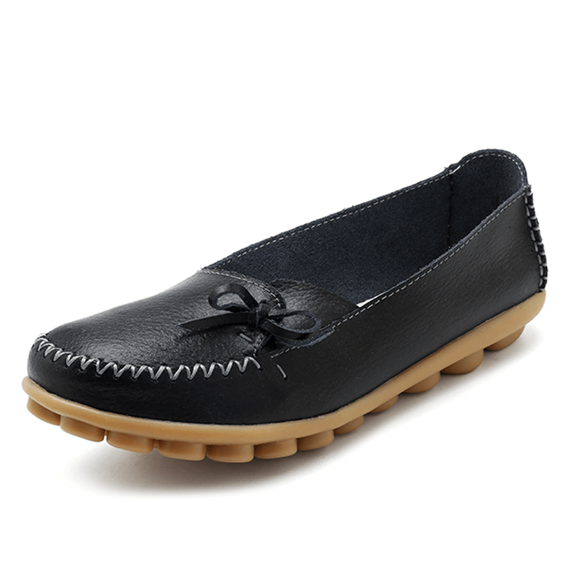 Larger Size Women Casual Shoe Leather Comfy Flat Loafers - MRSLM