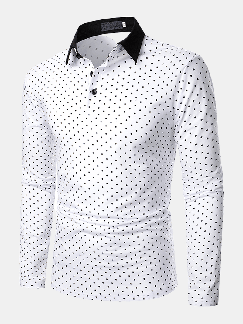 Mens Polka Dot Simple Casual Long Sleeve Golf Shirts