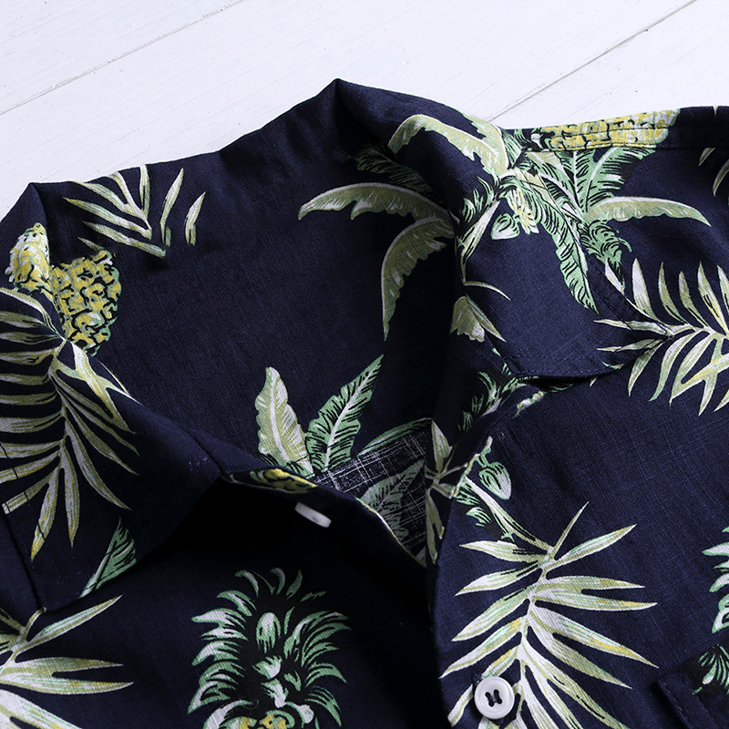 Men Tropical Plants Printed Short Sleeve Hawaiian Shirts