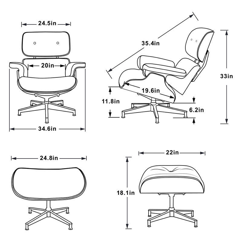 Full Genuine Leather Recliner Lounge Chair with Aluminum Base Support for Living Room