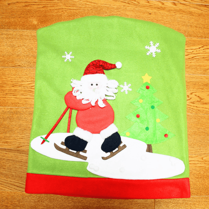 Christmas Chair Cover Cartoon Christmas Santa Claus Chair Back Cover Snowman Elk Ski Dinner Table Party Decorations