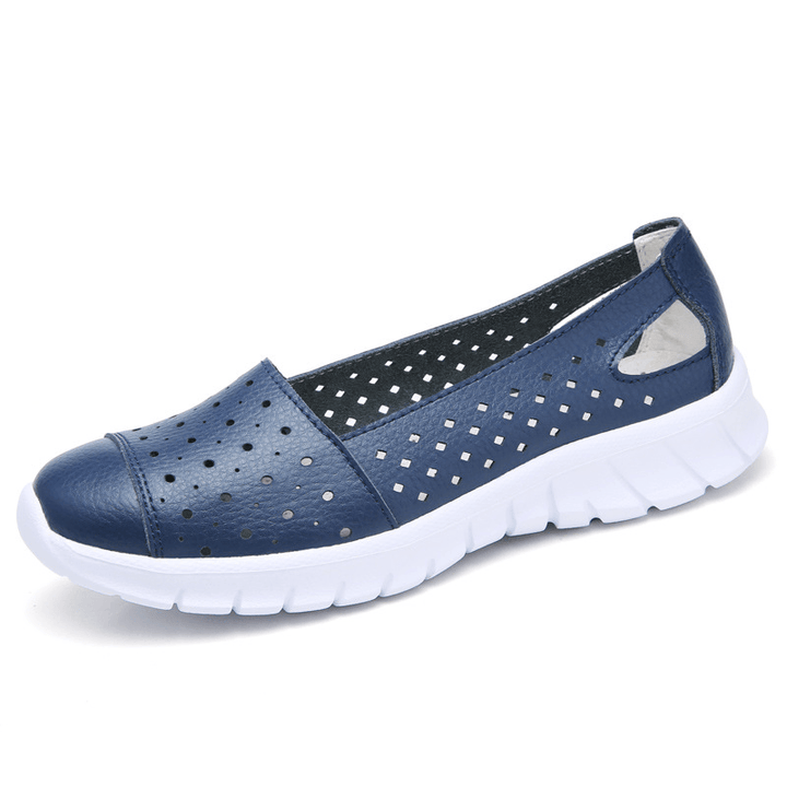 Women Leather Hollow Comfy Breathable Soft Casual Flats