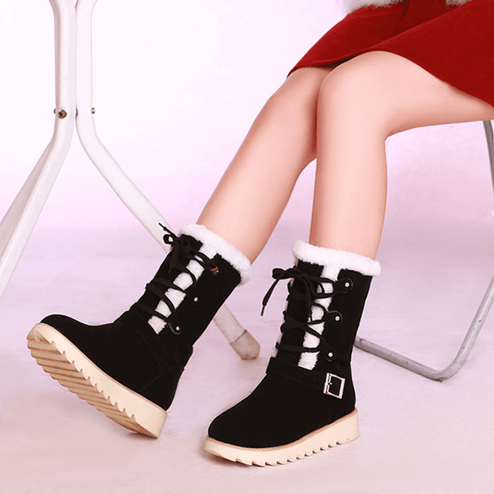 US Size 5-12 Flats Cotton Snow Boots Lace up Fur Lining Ankle Boots