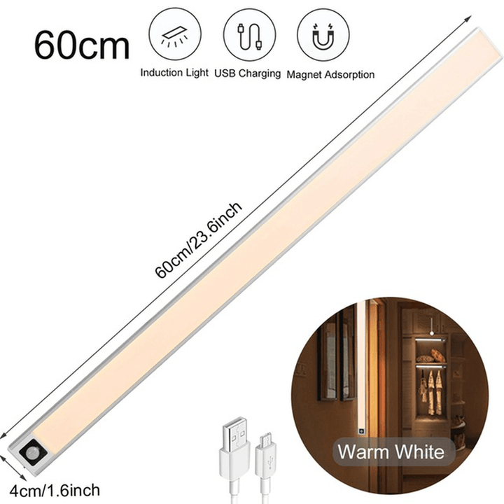 20/40/60CM Body Sensing Small Night Light USB Charging Lamp LED Portable Strip Light for Bedroom Wardrobe Bookcase Stairs - MRSLM