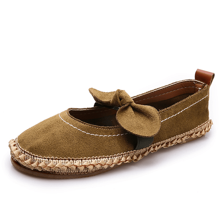 Women Bowknot round Toe Slip-On Suede Outdoor Flat Casual Shoes - MRSLM