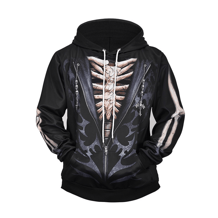 Creative Fake Two-Piece Skull 3D Printing Casual Sports Men'S and Women'S Hoodie Pullover Sweater