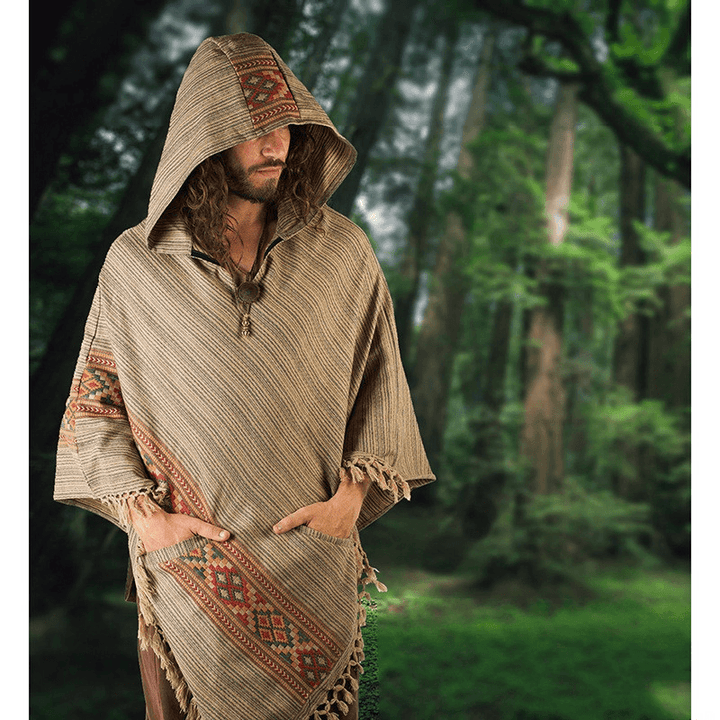 Hooded Cloak Shawl Ethnic Style Hedging Fringed Big Shawl Male