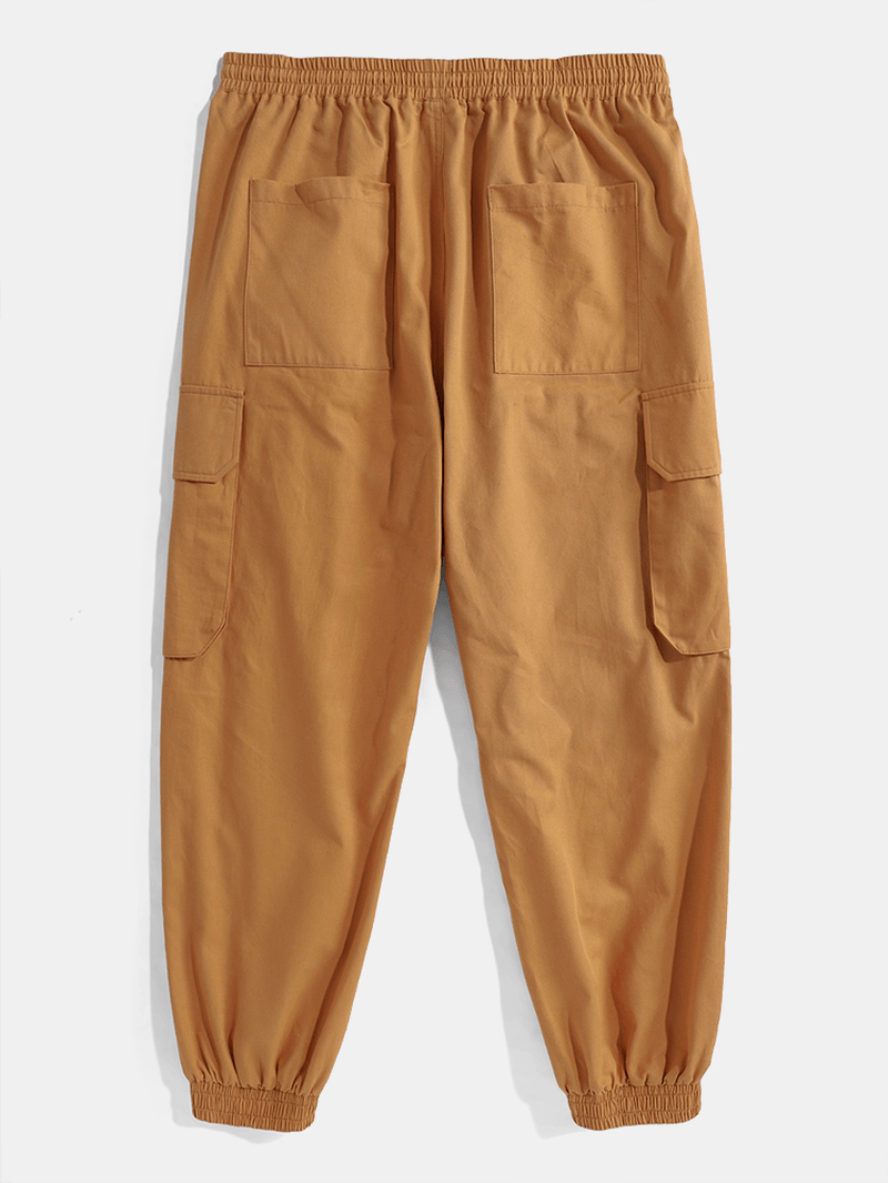 Mens 100% Cotton Utility Drawstring Relaxed Fit Cuffed Cargo Pants