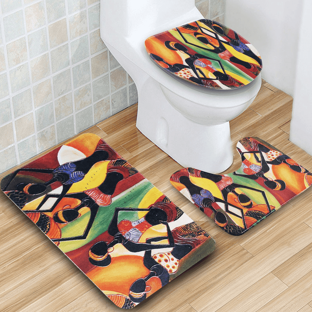 3PCS African Girls Non-Slip Bathroom Pedestal Rug Lid Toilet Cover Floor Mat Velvet Breathable Bath Mat Set