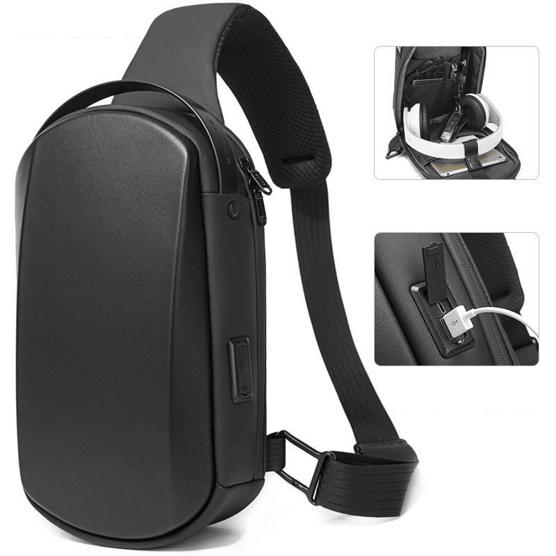 BANGE EVA Backpack Sling Bag USB Crossbody Shoulder Bag Chest Bag for Men Women