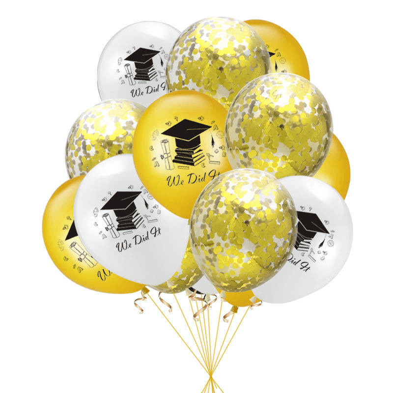 10Pcs Graduation Balloons Gold Silver Black Latex Balloon