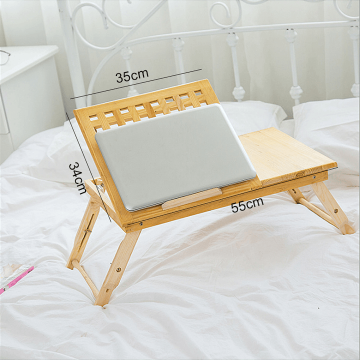 Multi Function Lapdesk Table Bed Tray Folding Adjustable Table Tilting Top with Storage Drawer Bamboo Wood