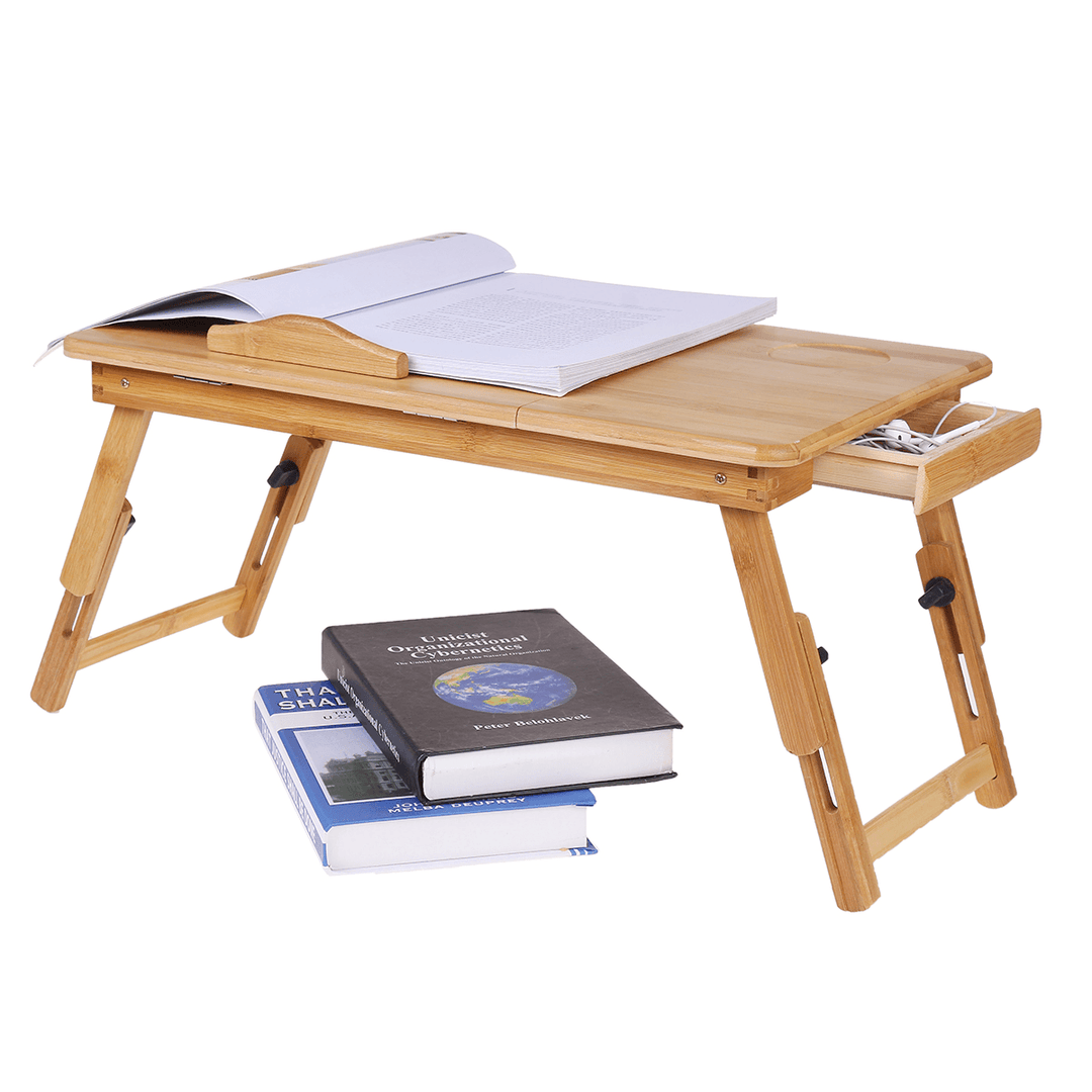 Nature Bamboo Folding with Heat Dissipation Hole Drawer Laptop Desk Computer Mackbook Desktop Holder Bed Desk Tray Stand