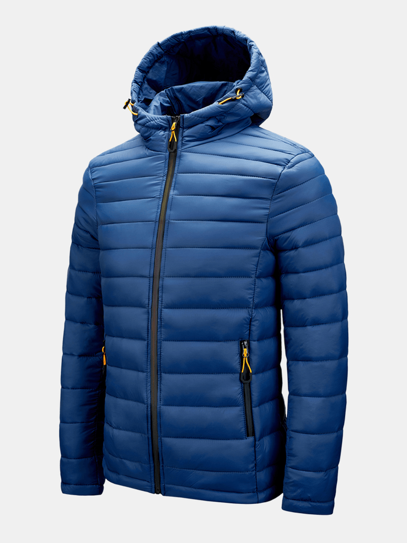 Mens Solid Color Thick Zipper Simple Hooded down Jacket - MRSLM