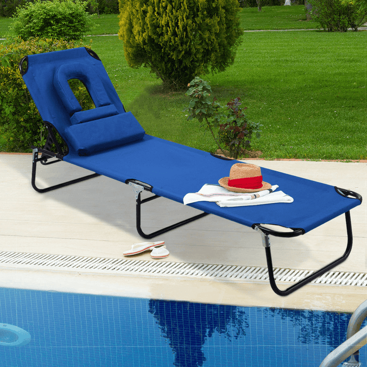 Blue Outdoor Folding Reclining Beach Patio Chaise Lounge Chair Pool Lawn Camping