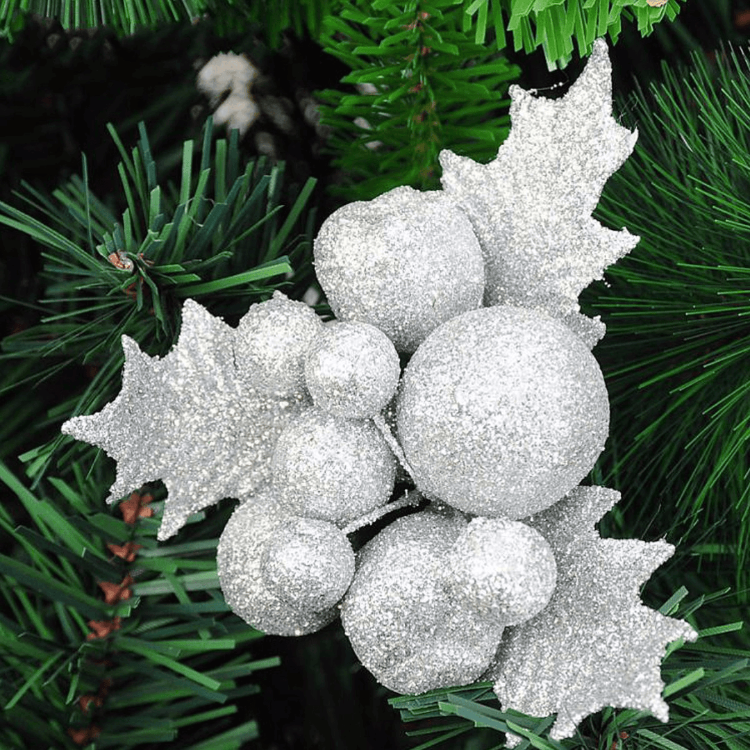 Christmas Xmas Glitter Holly Leaves Berries Christmas Tree Decoration