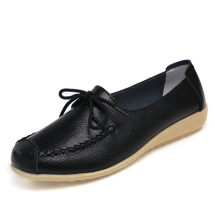 Pure Color Lace up Soft Sole Casual round Toe Flat Shoes - MRSLM