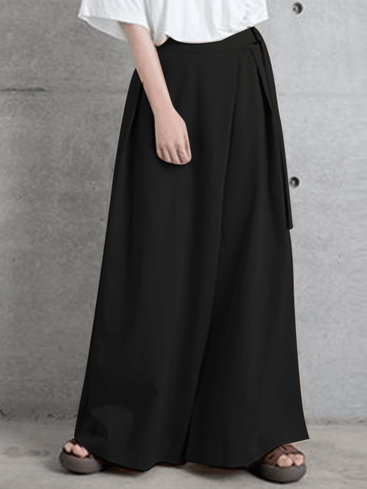 Women Side Zipper Solid Color Casual Wide Leg Pants with Pocket