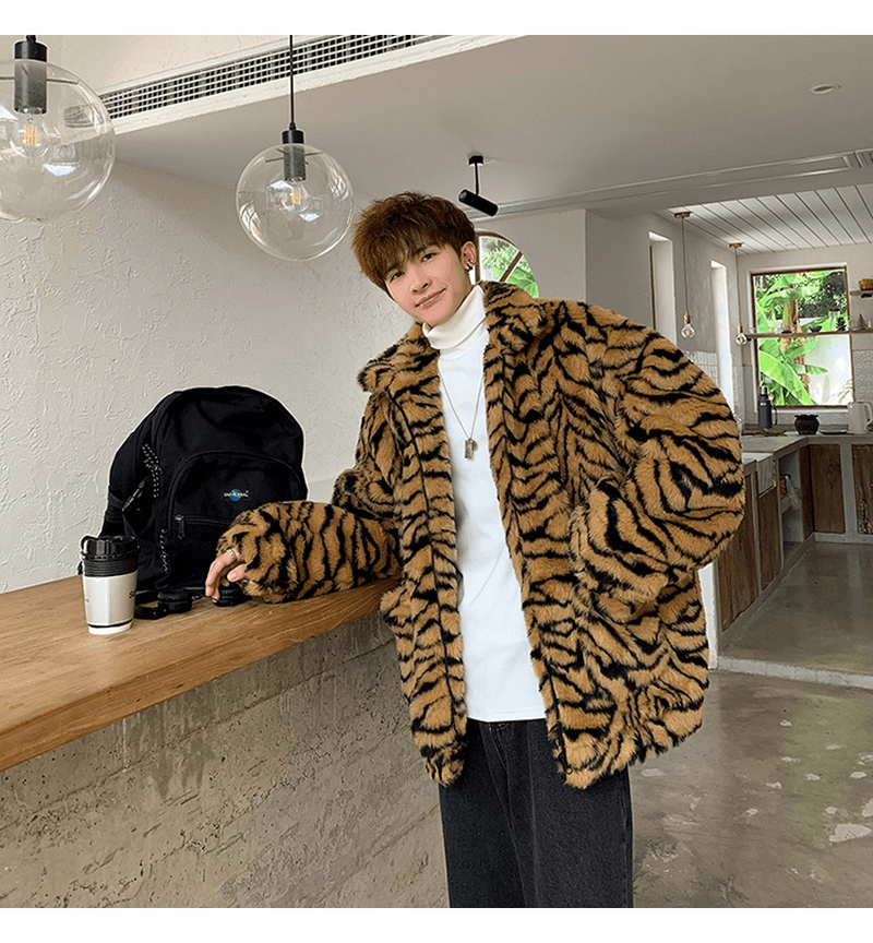 American Retro Tooling Jacket Loose Furry Faux Fur