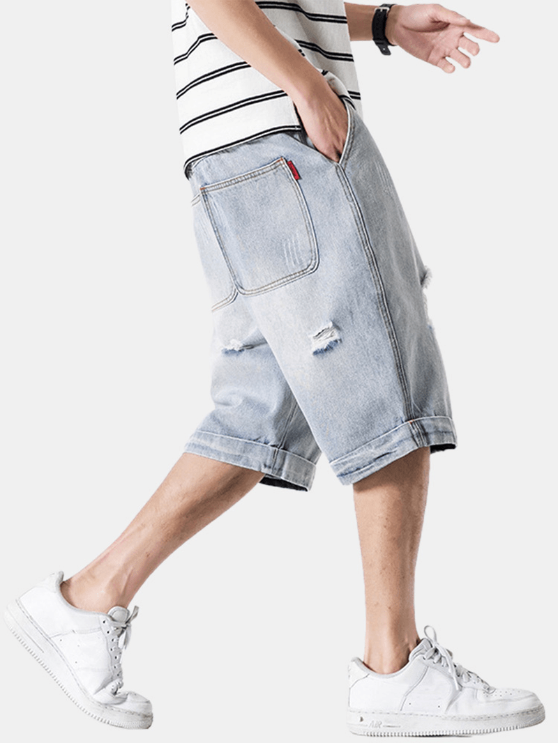 Mens Casual Hole Designed Denim Shorts