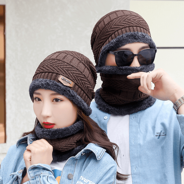 Warm and Thick Knitted and Velvet Autumn and Winter Cotton Hat Cold-Proof Scarf