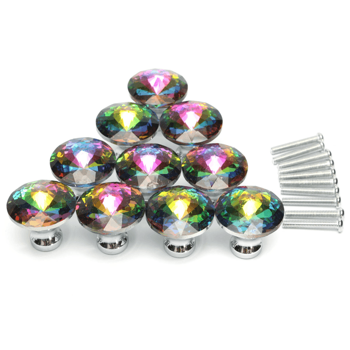 10Pcs 28Mm Diamond Crystal Shape Glass Cabinet Knob Cupboard Drawer Pull Handle