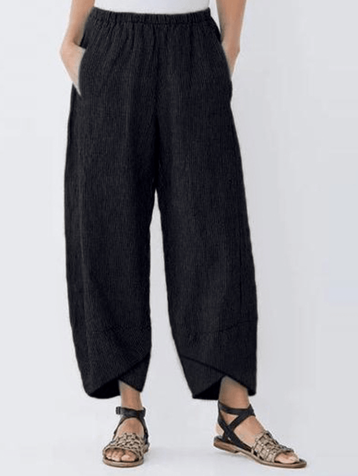 Casual Pocket Elastic Waist Stripe Women Pants