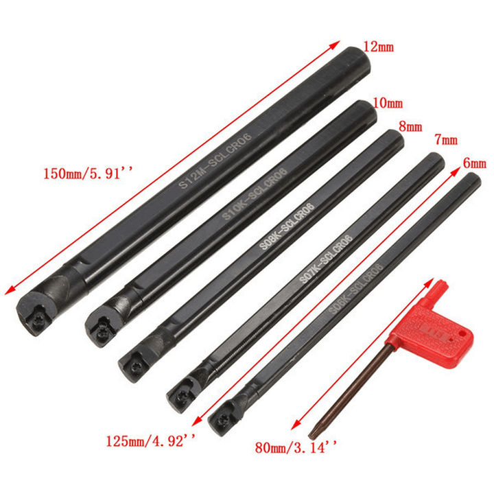 5Pcs SCLCR 6/7/8/10/12Mm Lathe Boring Bar Tunring Tool with 5Pcs CCMT0602 Insert