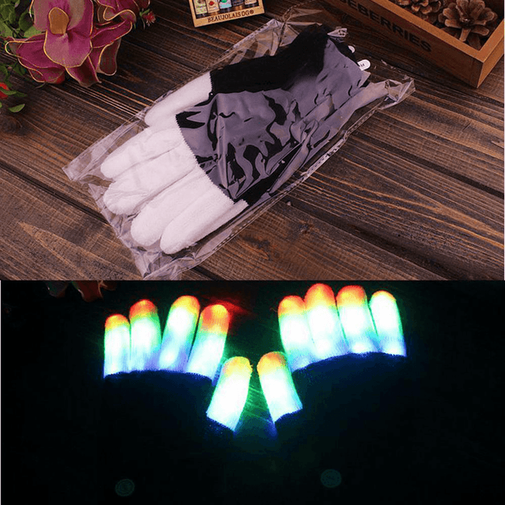 7 Mode LED Finger Lighting Flashing Glow Mittens Gloves Rave Light Festive Event Party Supplies